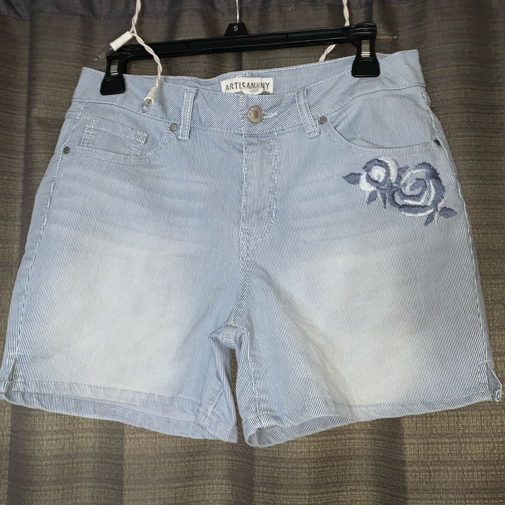 Striped shorts with floral designs